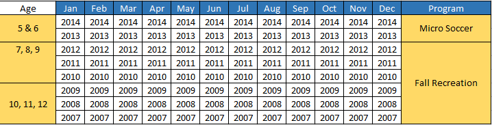 Age Matrix – Victor Soccer Club